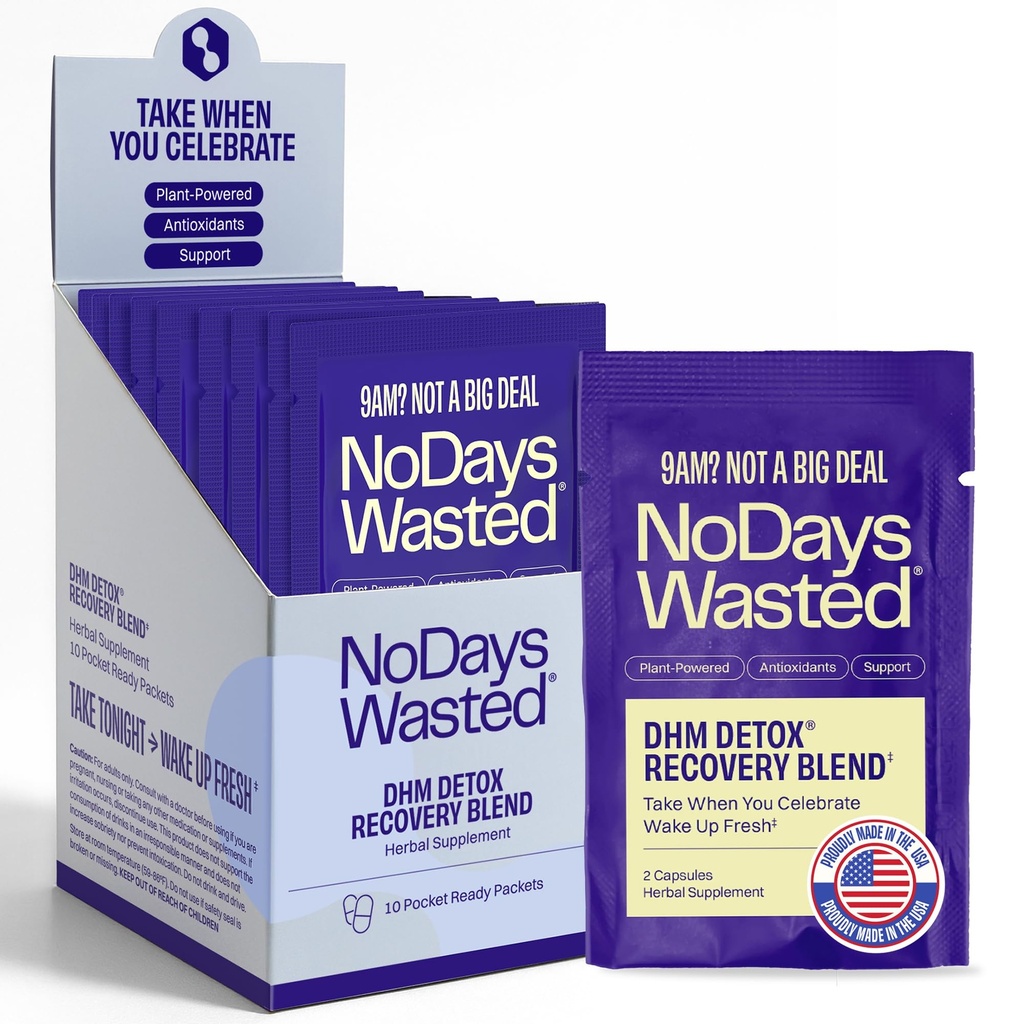 DHM Detox® - No Days Wasted® - New Look - Dihydromyricetin Supplement, Milk Thistle, Prickly Pear, B Vitamins, Hydration Electrolytes Blend-Take under kvällen för bättre nästa dag och återhämtning