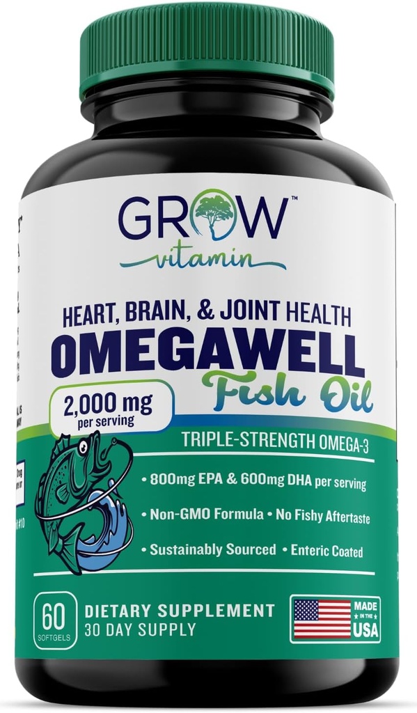 odla vitamin Triple Strength Omega 3 Fiskolja, 800 mg EPA 600 DHA Supplement för hjärta, hjärna och immunsupport, Absorbable Triple Strength, hållbart källa - Mini Softgels - 30 Day Supply