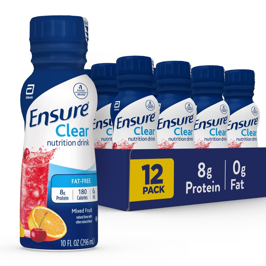 Säkerställ Clear Mixed Fruit Nutritional Drink | 8g Protein, 15 Vitaminer & Minerals | Fettfri | Redo att dricka | Uppfriskande smak | 10 fl oz, 12 Pack