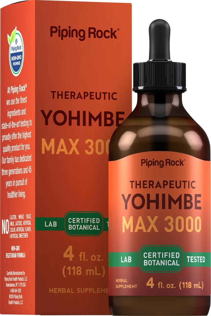 Piping Rock Yohimbe Bark Extract Supplement | 4 Fl Oz | Herbal Liquid Drops för Män & Kvinnor | Alkoholfri | Vegetarisk, icke-GMO, Gluten Free