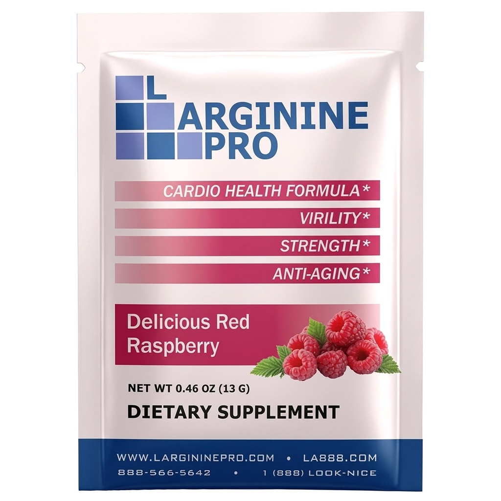 L-ARGININE PRO Supplement Powder | 60 Packets Single Serve Travel Size | 5 500 mg L-arginin Plus 1,100 mg L-Citrulline, Raspberry
