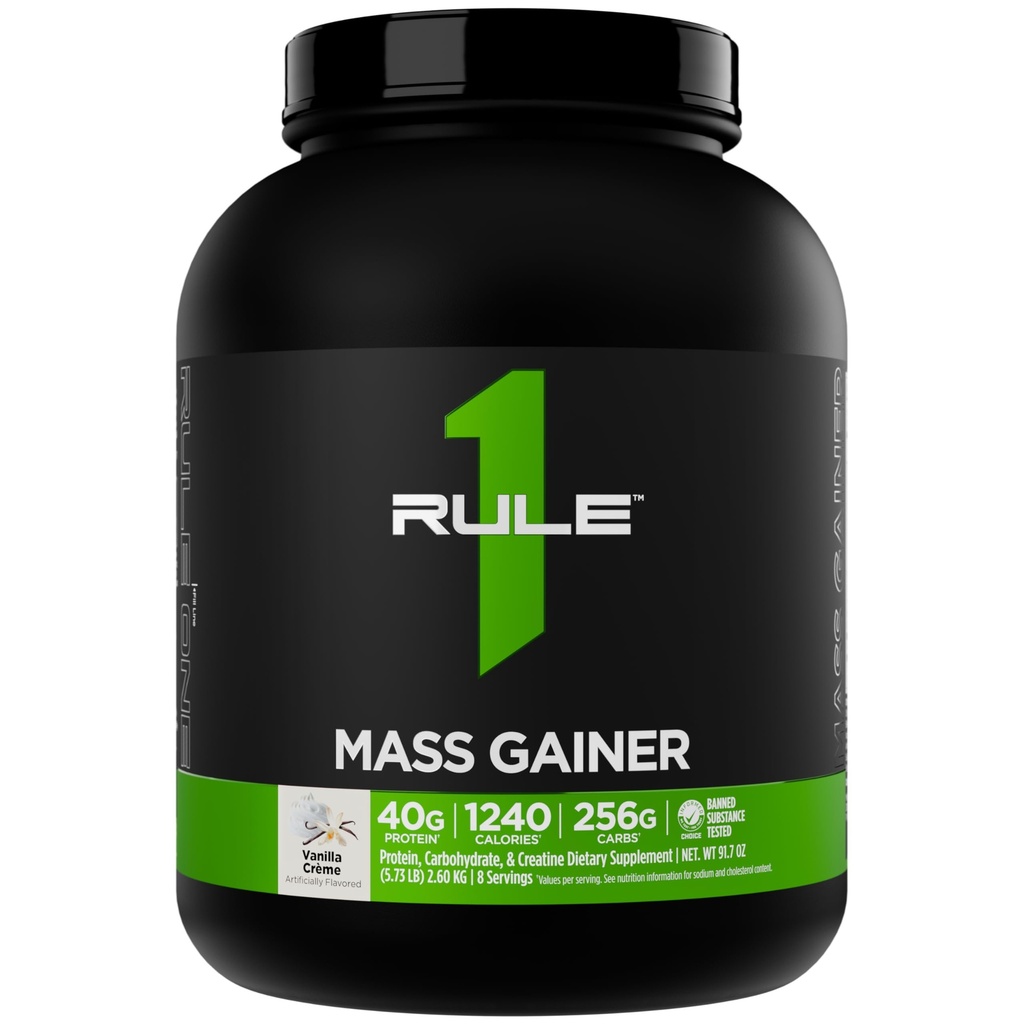 Regel 1 Mass Gainer - High-Calorie Weight Gain Formel med 1,220 + Kalorier, 250g + Complex Carb Blend, 40g All-Whey Protein Per Servering (8 portioner, Vanilla Crème)