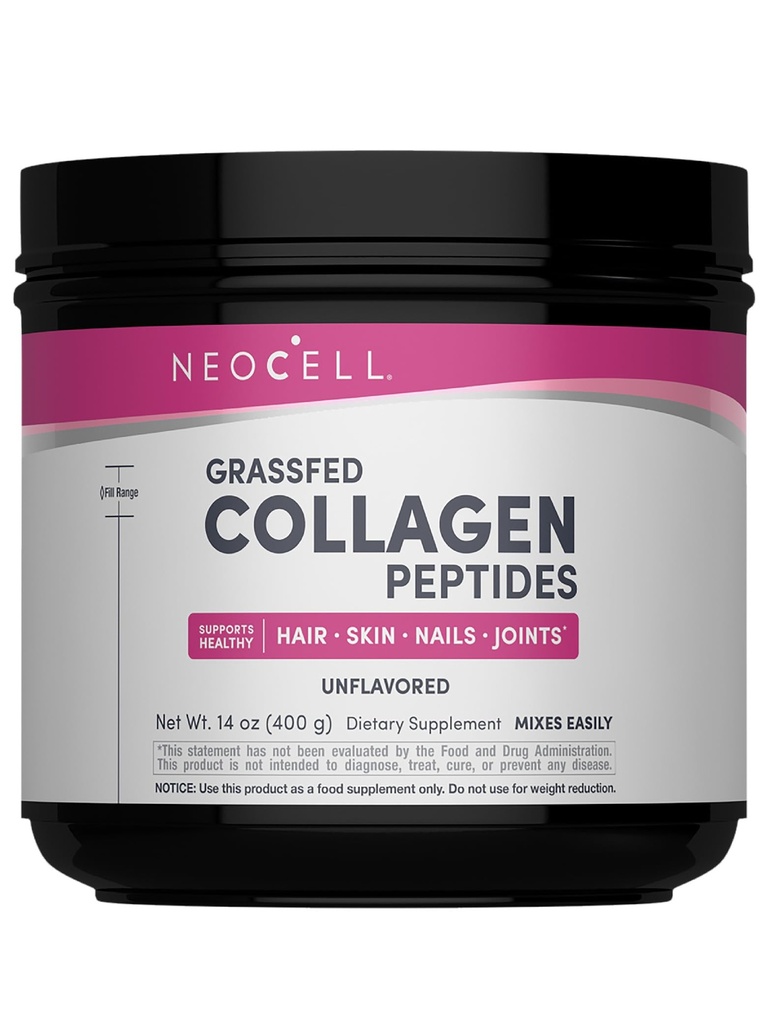 NeoCell Super Collagen Peptides, 10g Collagen Peptides per Servering, Gluten Free, Keto Friendly, Non-GMO, Grass Fed, Healthy Hair, Skin, Nails and Joints, Unflavored Powder, 14.1 oz., 1 Canister