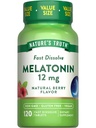 Naturens Sanning Melatonin tabletter | 12mg | 120 greve | Natural Berry Flavor | Snabb upplösning | Vegan, icke-GMO & Gluten fri tillägg