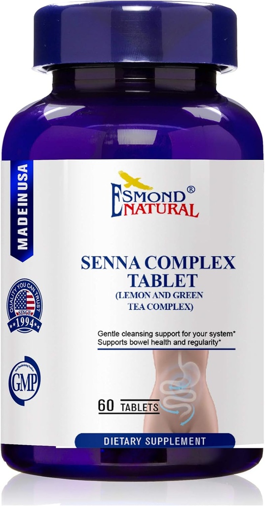 (8 Pack) Esmond Natural: Senna Complex Tablet - Lemon & Green Tea (Bowel Health, Cleansing & Regularity), GMP, Natural Product Assn Certified, Made in USA - 620mg, 480 tabletter