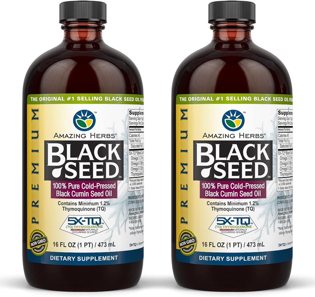 Fantastiska örter Premium Black Seed Oil - Gluten Free, Non GMO, Cold Pressed Nigella Sativa Aids in Digestive Health, Immune Support, Brain Function, Joint Mobility - 16 Fl Oz (Pack of 2)