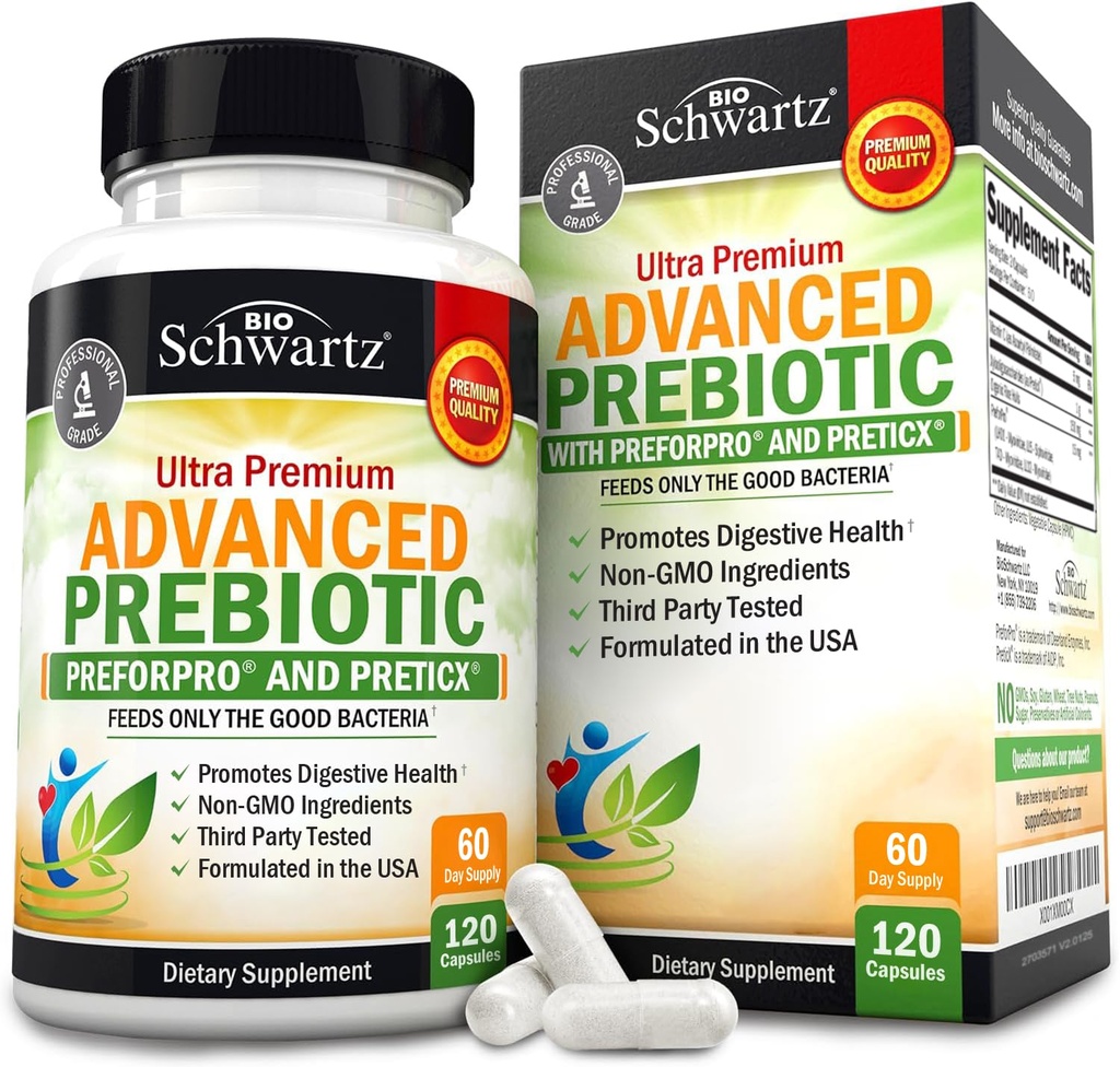 Advanced Prebiotics for Digestive Health - Fast Acting Gut Health Supplement med kliniskt validerade prebiotika för kvinnor och män för hälsosam gutflora uppblåsthet och immunstöd - 2 månaders leverans