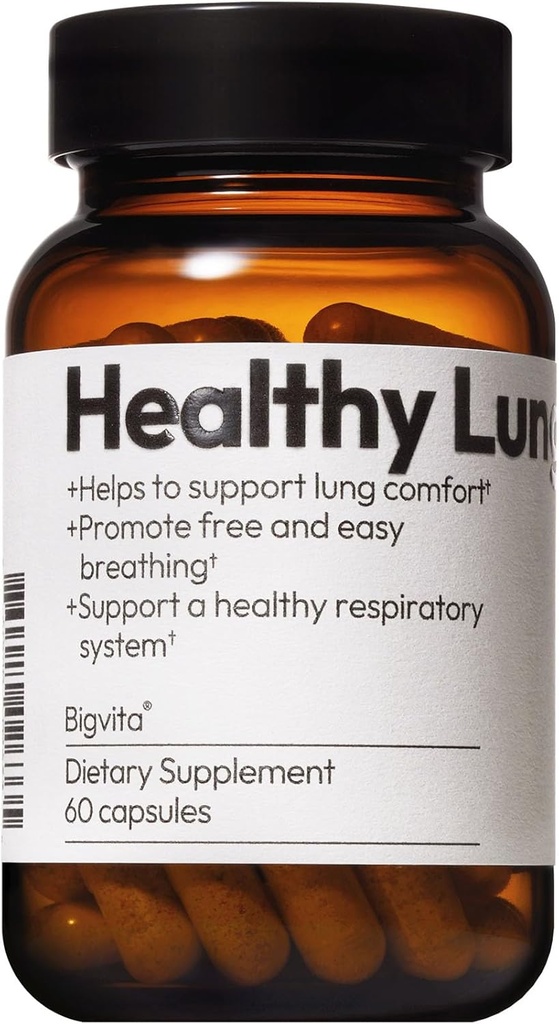 BIGVITA Lung Health Vegan Gluten Free Dietary Lung Support Supplement for Lung Detox & Cleanse, Respiratory Immune Support & Clear Mucus & Relieve Cough, 60 Capsules