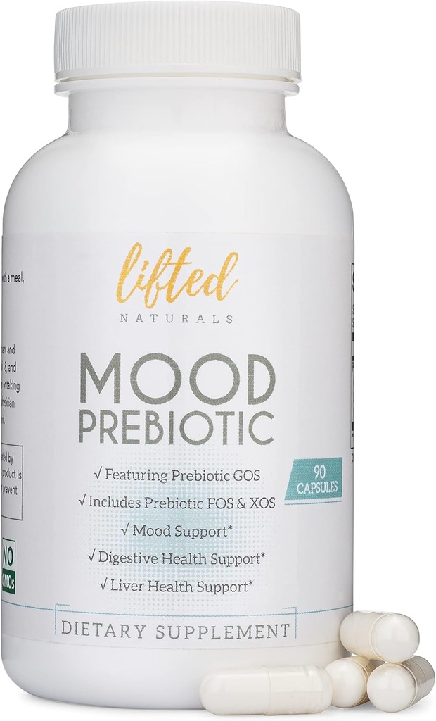 Lifted Naturals Mood Prebiotic Prebiotic Fiber Supplement - 90 kapslar - Funktioner Prebiotic GOS, Plus Prebiotic XOS och FOS - Naturligt humör, immun och Digestive Support