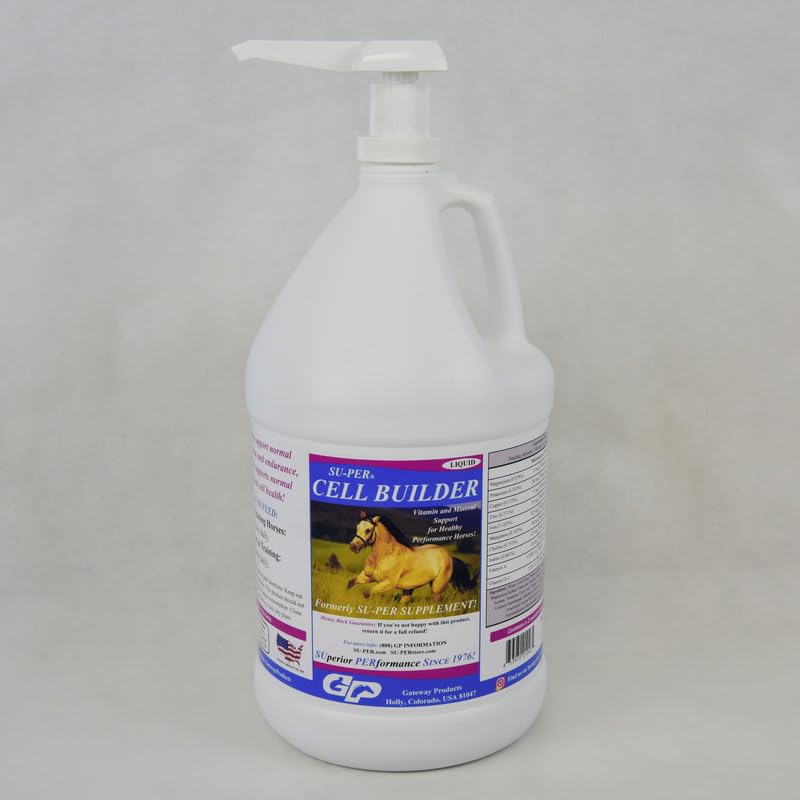 SU-PER Cell Builder Horse Supplement - High Iron Vitamin Mineral Equine Blood Builder Liquid för Performance Horses - 1 Gallon + Pump