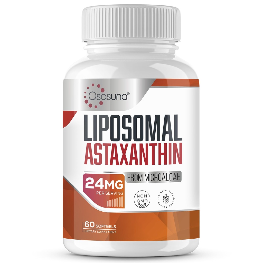 Liposomal Astaxanthin Supplement 24 MG, Maximal Absorption, Antioxidant Starkare än VIT C, Non-GMO & Gluten Free - 60 Softgels (2 Månader Supply)