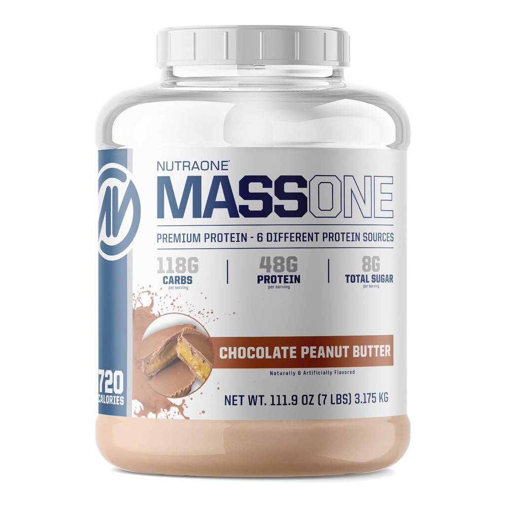 NutraOne Massone Massone Mass Gainer Protein Powder Gain Mass Protein Meal Replacement (Chocolate Peanut Butter - 7 lbs.)