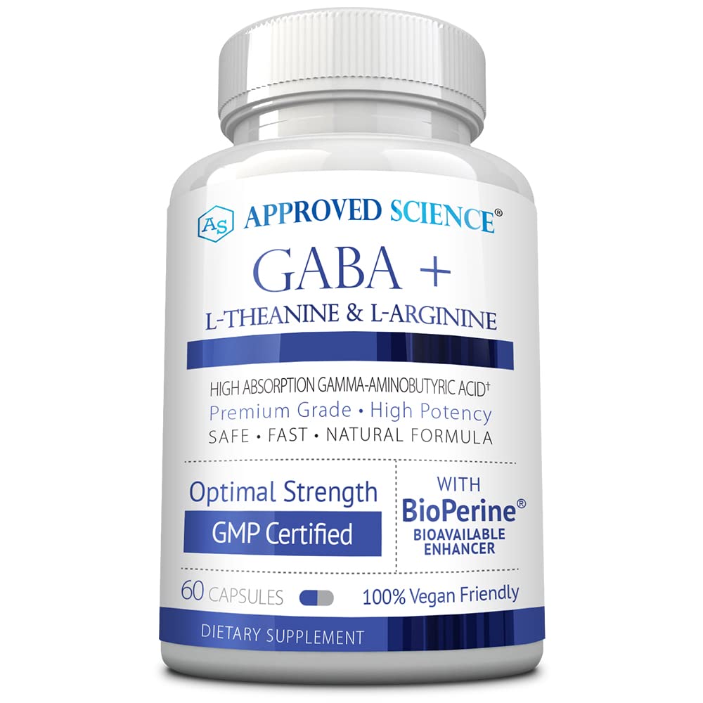 Godkänd vetenskap GABA + - Främja lugn, förbättra sömn, öka humör - GABA, L-Theanin, L-arginin, vitamin B6, BioPerine - Hög Absorption - 60 kapslar - Vegan