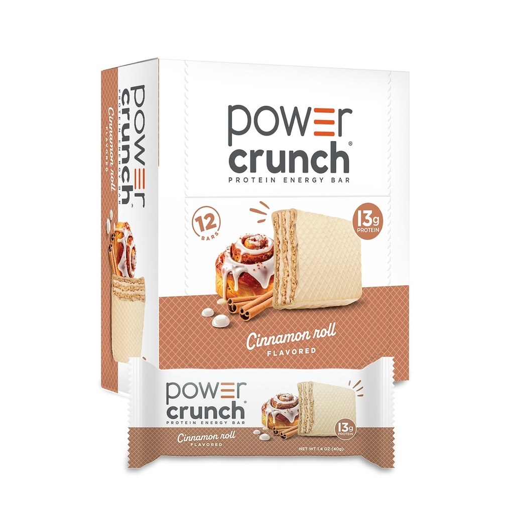 Power Crunch Protein Wafer Bars, High Protein Snacks med läckra smak, Cinnamon Roll, 1.4 Ounce (12 greve)