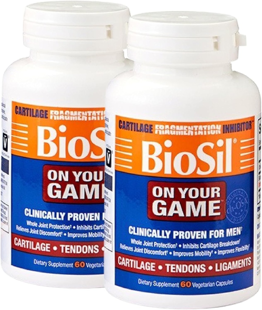 Biosil On Your Game - 60 Veggie Capsules, Pack of 2 - med Patented ch-OSA Complex - Öka Collagen Production för Joint Pain Relief, Flexibilitet & Range of Motion - GMO Free - 60-dagars leverans