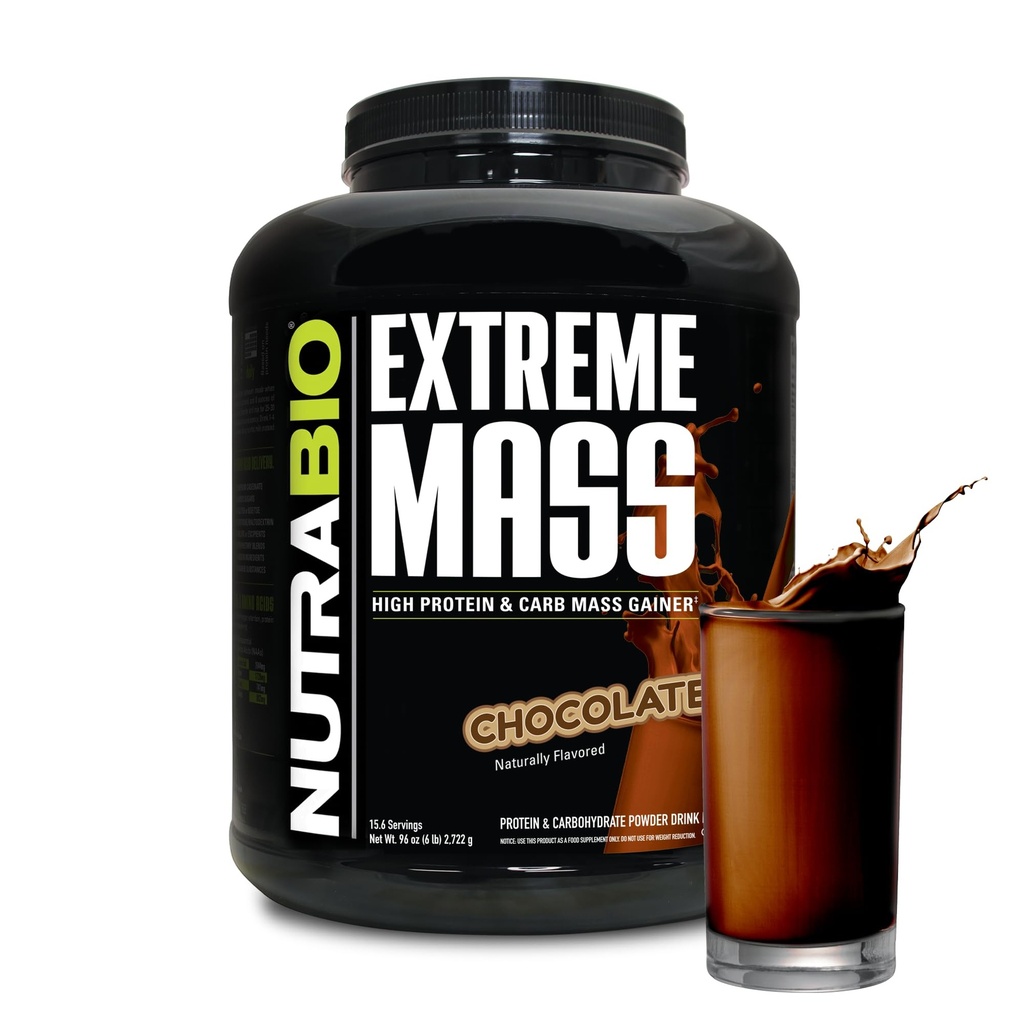 NutraBio Extreme Mass Gainer Protein Powder, 53G Protein, Clean Weight Gainer, Öka Muscle Mass, Full Spectrum Amino Acid - Choklad, 6 Pound