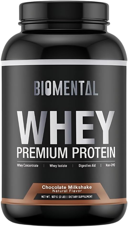 Biomental Chocolate Whey Protein Powder - Rik smak för muskeltillväxt och återhämtning - Premium Fitness Nutrition Supplement - Zero Artificial Flavors & Sweeteners - Protein Supplement 2 Pounds