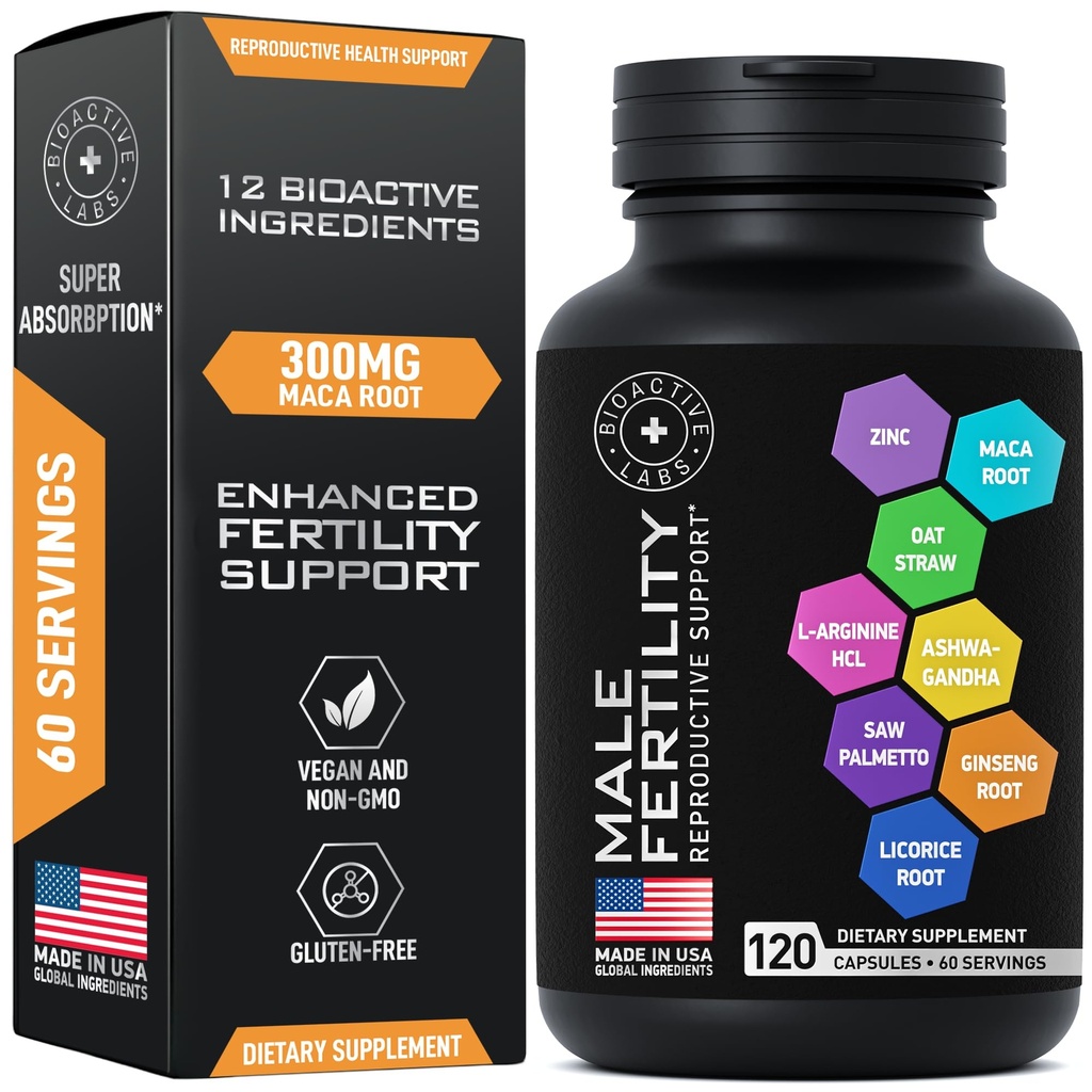 Fertility Supplements for Men - Zinc, Maca, Ashwagandha, L-Arginine - Male Vitality Conception for Him - Count and Motility Pregnancy Aid - Vitamins and Male Fertility Support Supplement - 120 Pills