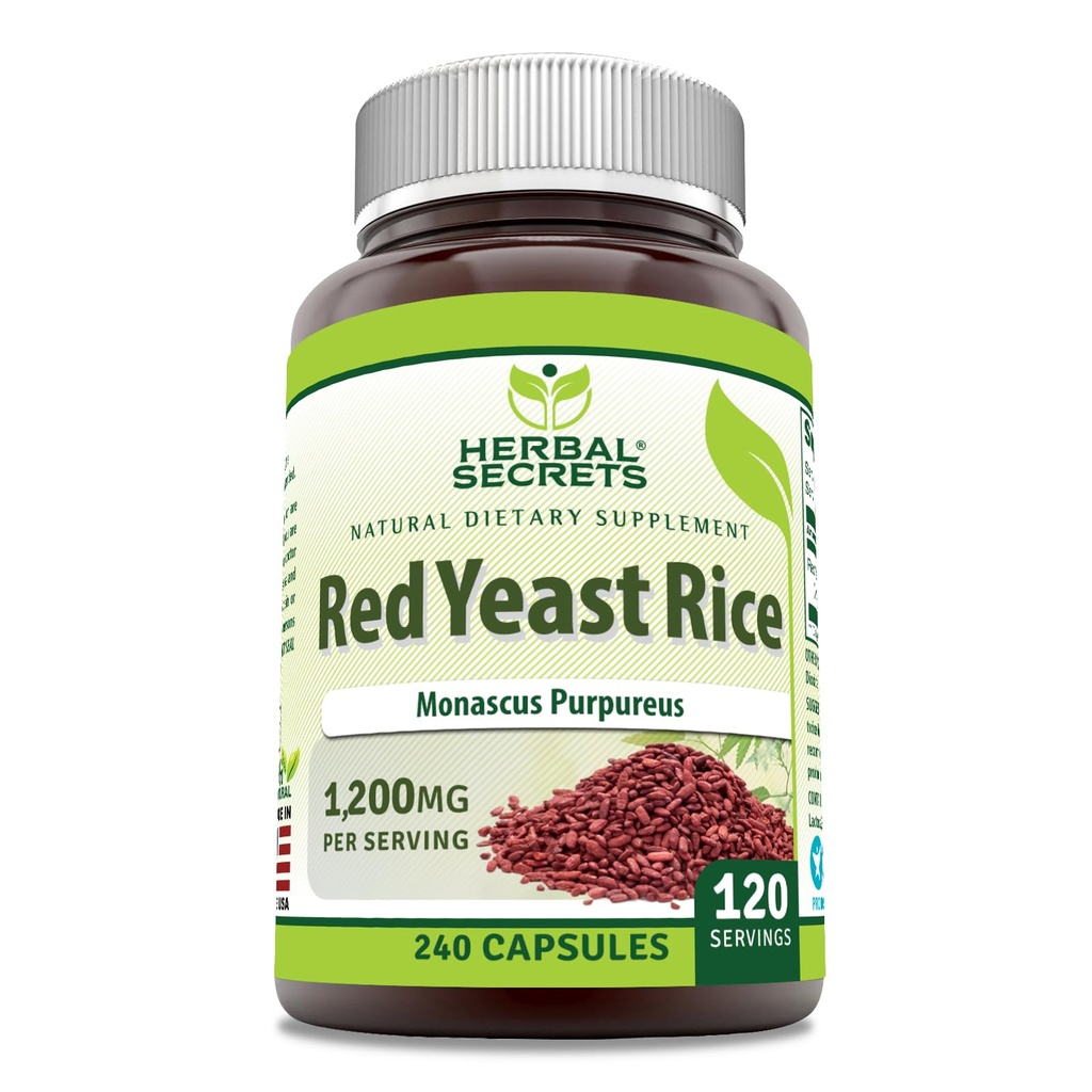Herbal Secrets Red Yeast Rice 1200 Mg per portion, 240 Veggie Capsules Supplement | Non-GMO | Gluten Free | Made in USA