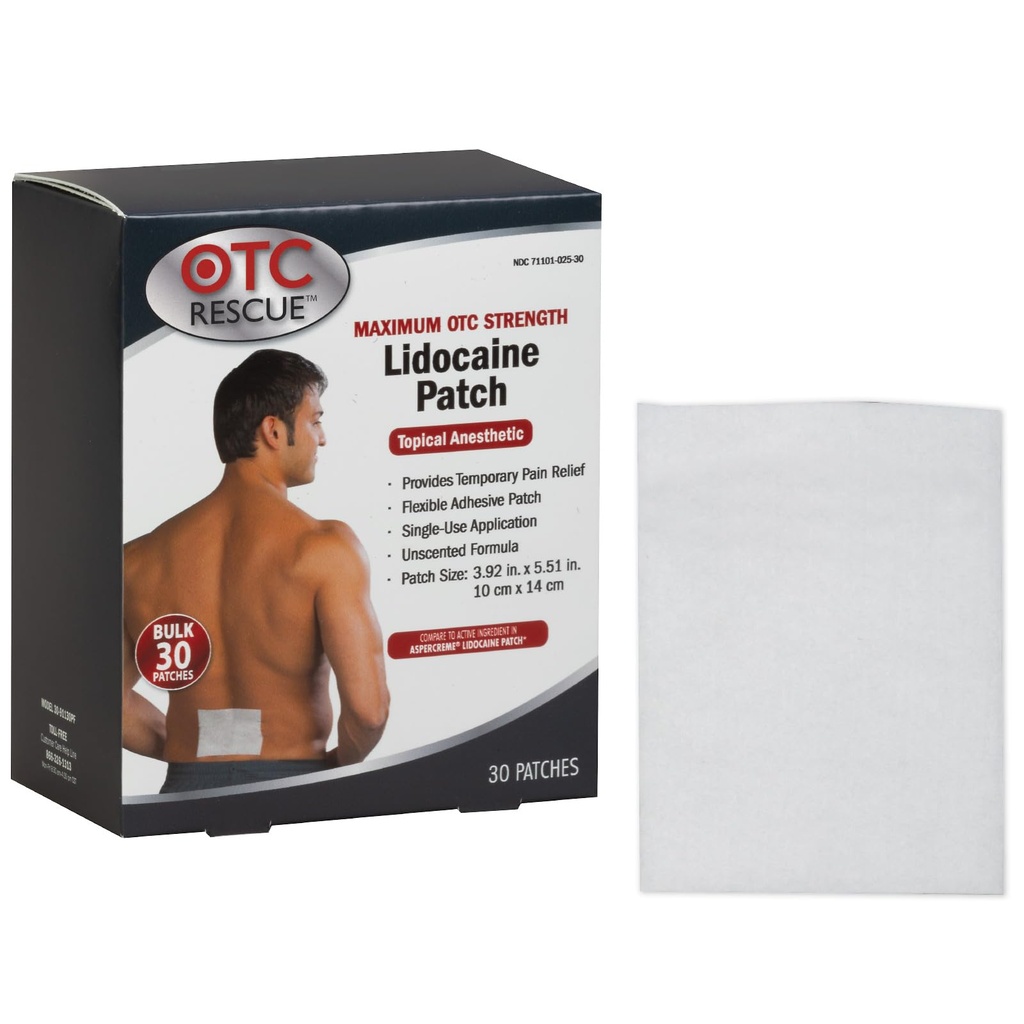 4% Lidocaine Pain Relief Patch | Maximal OTC-styrka | 30-räkna | 3.93 "x 5.51" | Soothes Minor Aches and Pains | Odor Free | Topical Anesthetic | Easy to Apply Flexible Adhesive