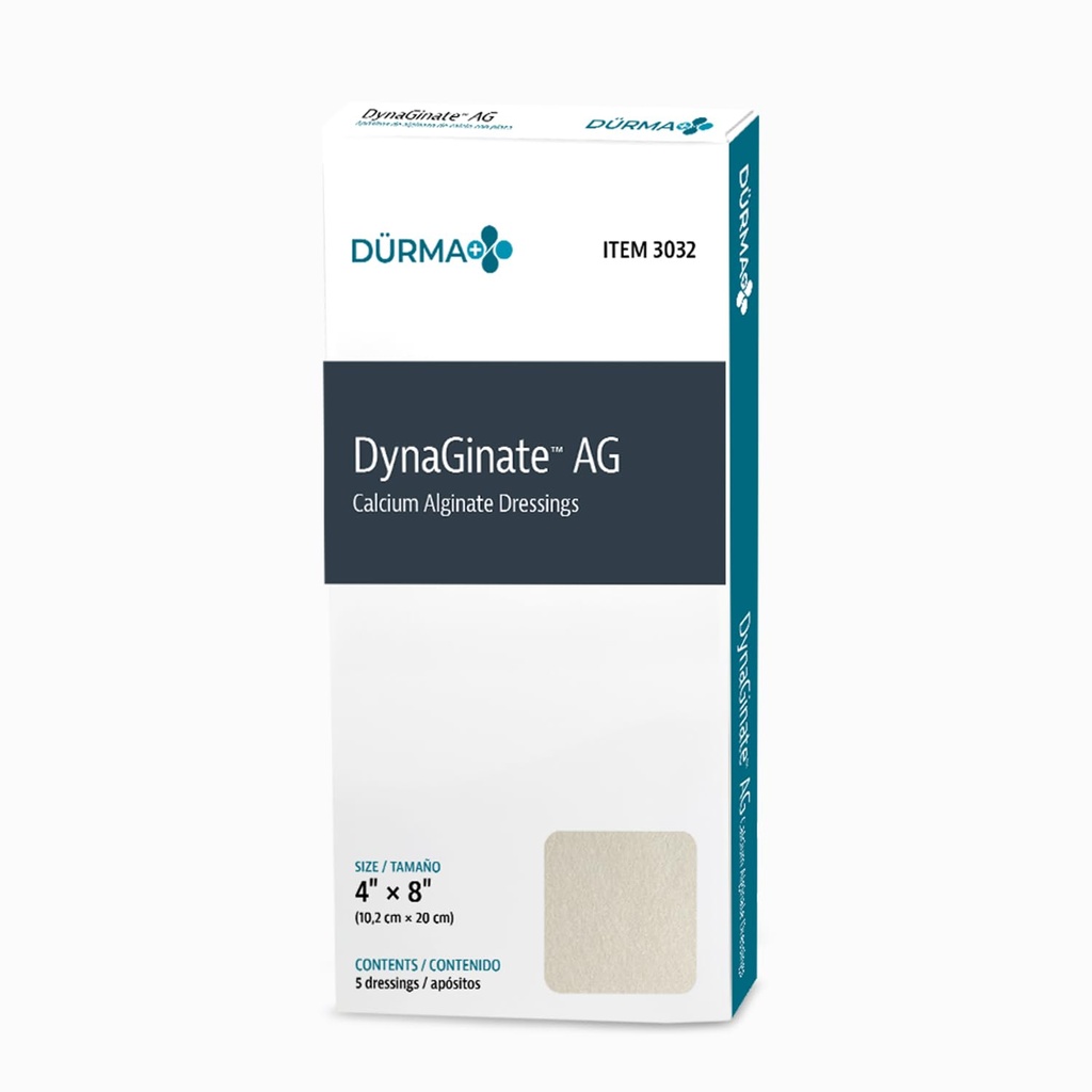 Dynarex DynaGinate AG Silver Calcium Alginate Dressings - 4 "x8", Calcium Alginate Wound Dressing med Silver Ions, 1 Fall av 50 DynaGinate AG Dressings - 4 "x8" - 1 Box av 5