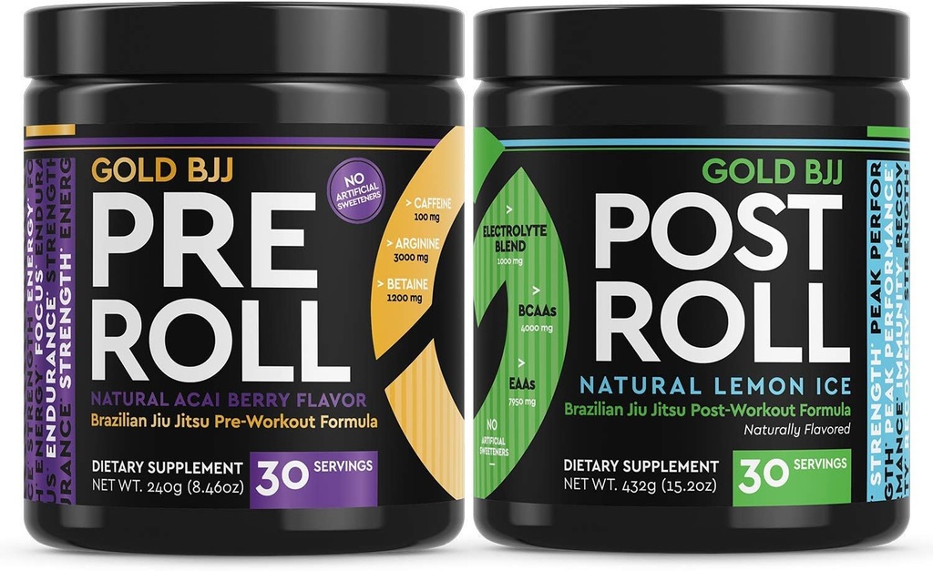 Gold BJJ PreRoll och PostRoll Jiu Jitsu Supplement Bundle