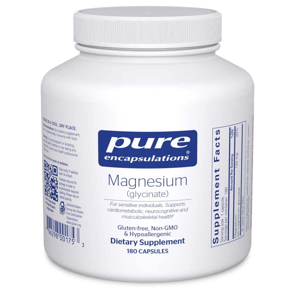 Rena inkapslingar Magnesium (Glycinate) - Tillägg för att stödja stressavlastning, sömn, hjärthälsa, nerver, muskler och metabolism * - med Magnesium Glycinate - 180 kapslar