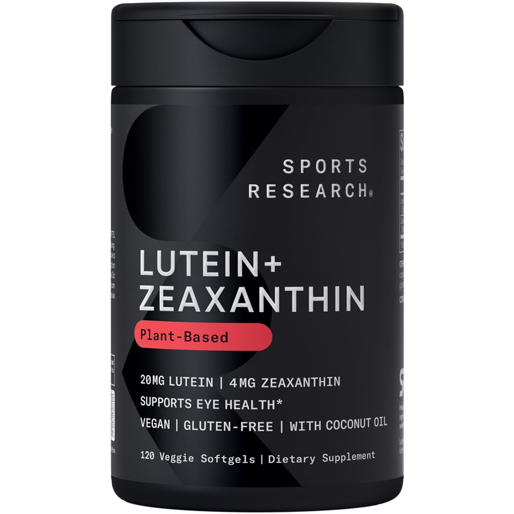 Sports Research® Lutein och Zeaxanthin Capsules - Eye Health Support Supplement Made with Lute-Gen® and Organic Coconut Oil - Vegan Friendly & Non-GMO Verified - 120 Veggie Softgels