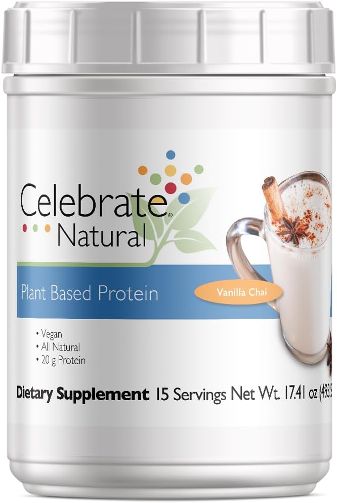 Celebrate Vitamins Vegan Protein Powder - All Natural Plant Based Protein Shake Mix - 20g Pea Protein & 3g Fiber, för Post-Bariatric Surgery - Vanilla Chai (15 portioner)
