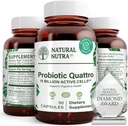 Natural Nutra Probiotic Quattro - Avancerad probiotisk tillskott med 4 kraftfulla stammar inklusive Lactobacillus Acidophilus, Bifidus - Stöder Digestive och Immune Health - 50 vegetariska kapslar