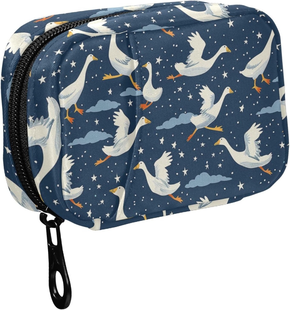 Fustylead Funny Geese flyger i Nightsky och Stars Travel Pill Organizer Bag med Zipper Small Pill Box 7 Day Pill Case för Purse Storage Weekly Vitamin Medicine Supplement