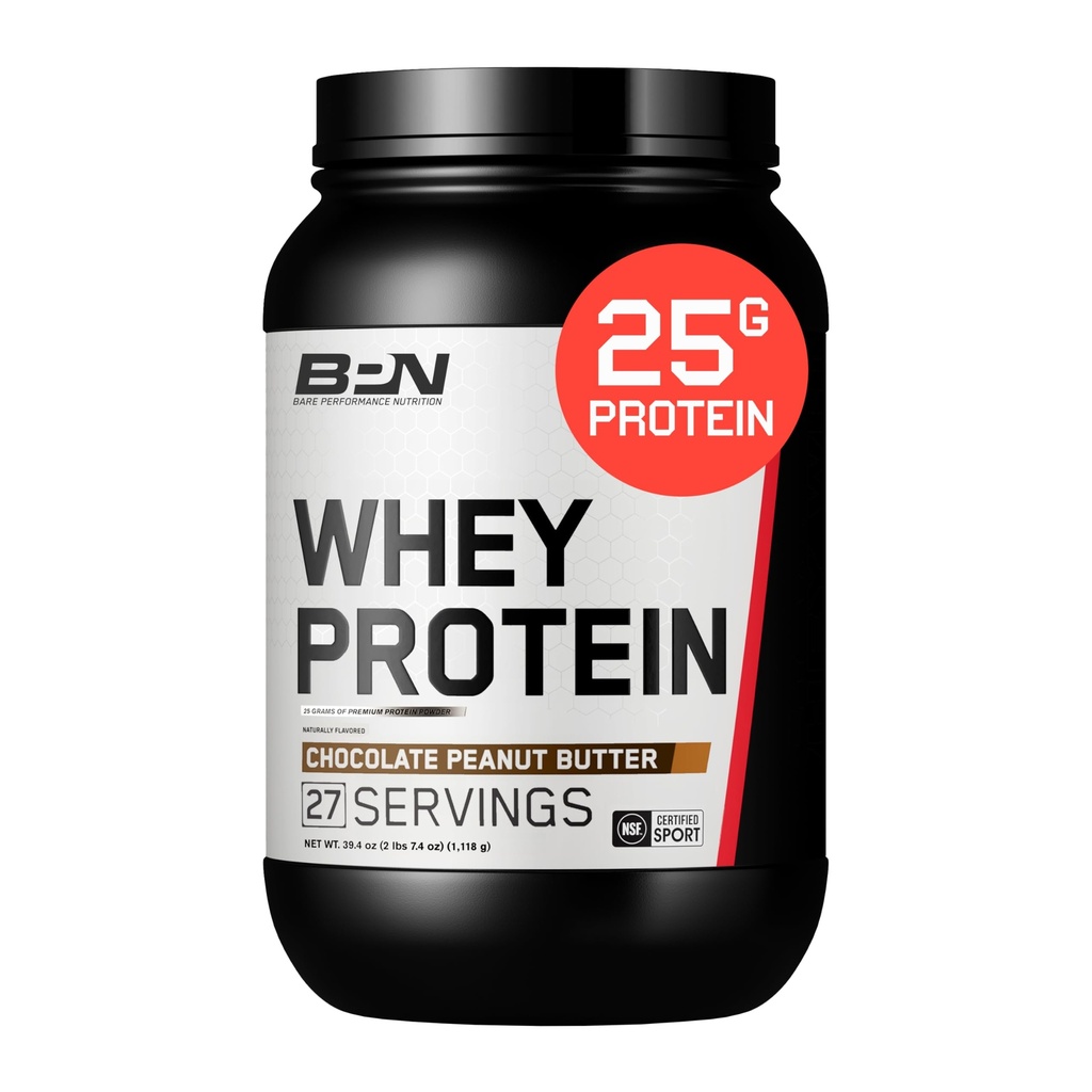 BARE PERFORMANCE NUTRITION, BPN Whey Protein + Casein Protein Pulver Blend, Chocolate Peanut Butter, 25g Protein per servering stöder Lean Muscle Recovery, 27 portioner, Tredje part testad