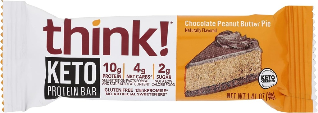 Tänk! Protein Bars, High Protein Snacks, Gluten Free, Sugar Free Energy Bar med Whey Protein Isolate, Chocolate Peanut Butter Pie, Nutrition Bars utan Artificial Sweeteners, Keto, 1,41 Oz (Pack av 10)