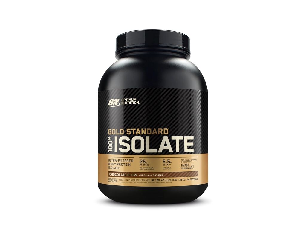 Optimum Nutrition Gold Standard 100% Isolat, proteinpulver, chokladbliss, 3 pund, 44 portioner. Whey Protein Isolate (Packaging May Vary)