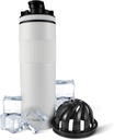 Ice Shaker Insulated Stainless Steel Shaker Bottle | 20 oz, White | Kall för 24 + timmar | Insulated Cup med Twist-on Agitator | Odor-Free Bottle för Protein Shakes, Vatten, Smoothies, Cocktails