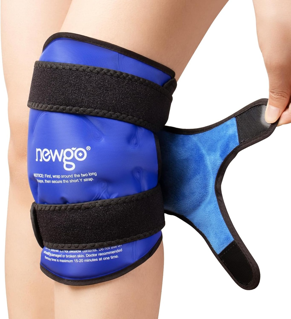 NEWGO Ice Pack för knäskador återanvändbara, Knee Ice Pack Wrap runt Hela knäna för ersättning kirurgi återhämtning, Gel Cold Pack Wrap för Meniscus Tear, ACL, Swelling Pain Relief - Blå