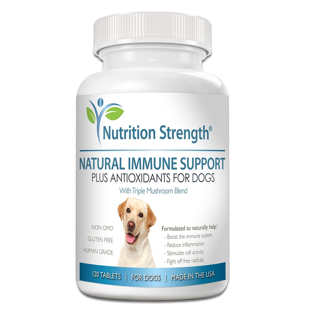 Immunstöd för hundar Plus Antioxidant, Reishi, Shiitake, Maitake, Turkiet Tail Mushrooms för hundar, med Coenzyme Q10, Selenium, vitamin A, 120 Tabletter