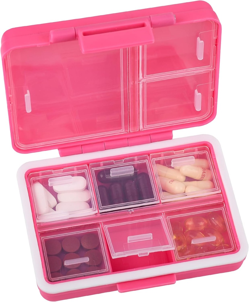 9-Grid Pill Organizer,Portable Pill Box,Large Capacity Compartments,Travel Pill Container,Medicine Dispenser,Pill Purse,Pill Case för vitaminer, fiskoljor eller tillskott (Rose)