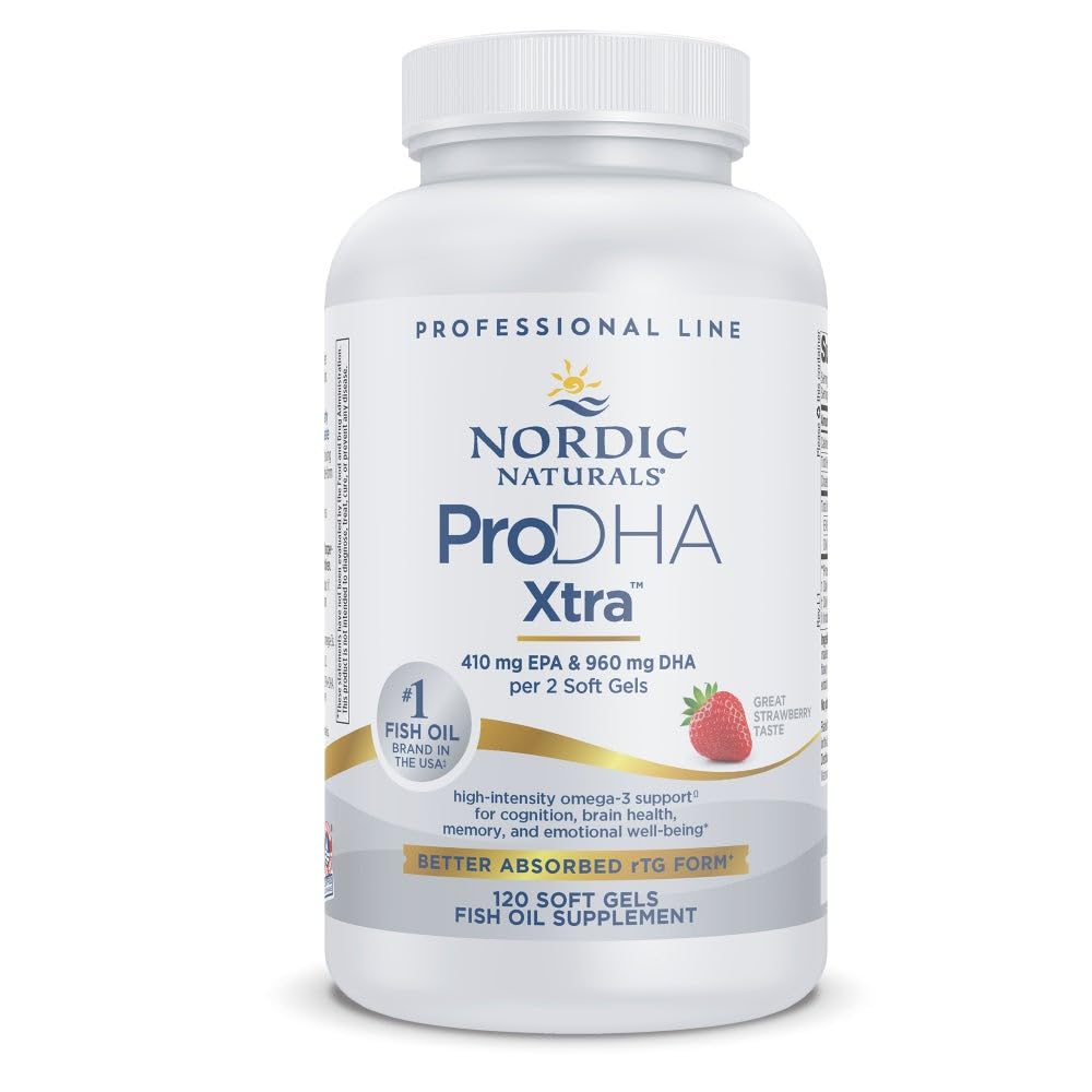 Nordic Naturals ProDHA 1000, Strawberry - 120 Soft Gels - 1660 mg Omega-3 - Högintensitet DHA Formel för neurologisk hälsa, humör och minne - Icke-GMO - 60 portioner