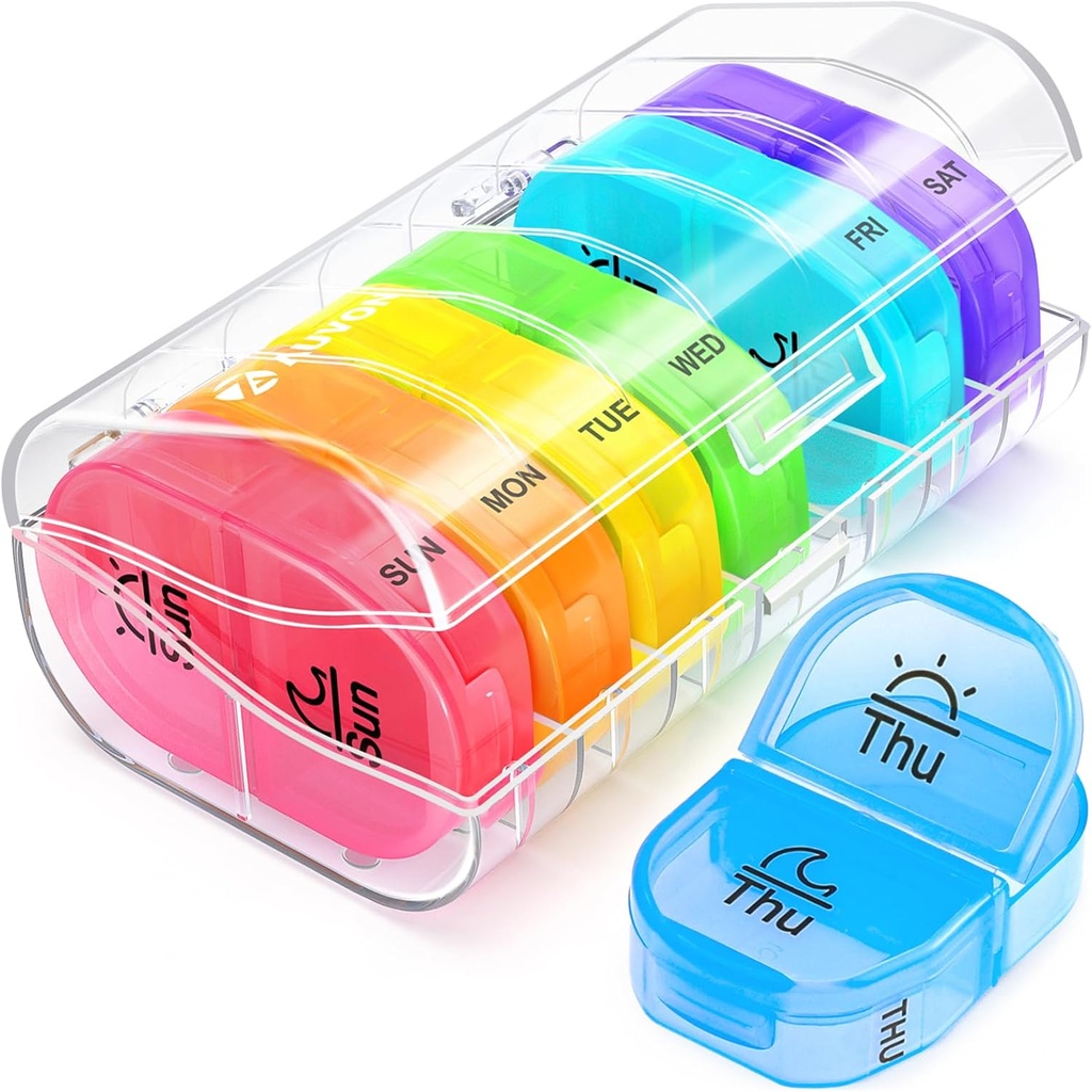 AUVON Pill Box 2 gånger om dagen, Weekly Pill Organizer AM PM med 7 Daily Pocket Case för att hålla vitamin, medicin, medicin och tillägg