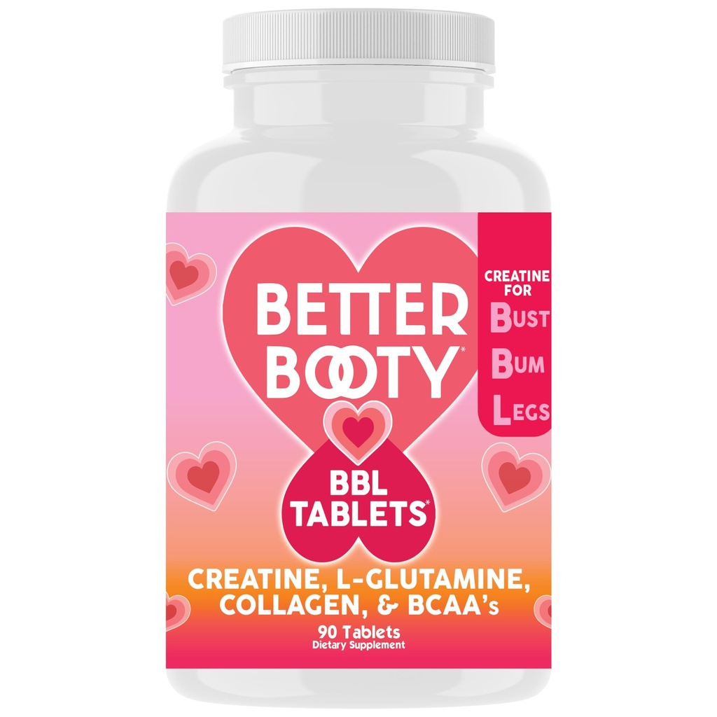 Bättre Booty BBL tabletter - Kreatinkomplex tillskott för kvinnor med kreatinmonohydrat, L-Glutamin, Collagen och BCAA (90ct)