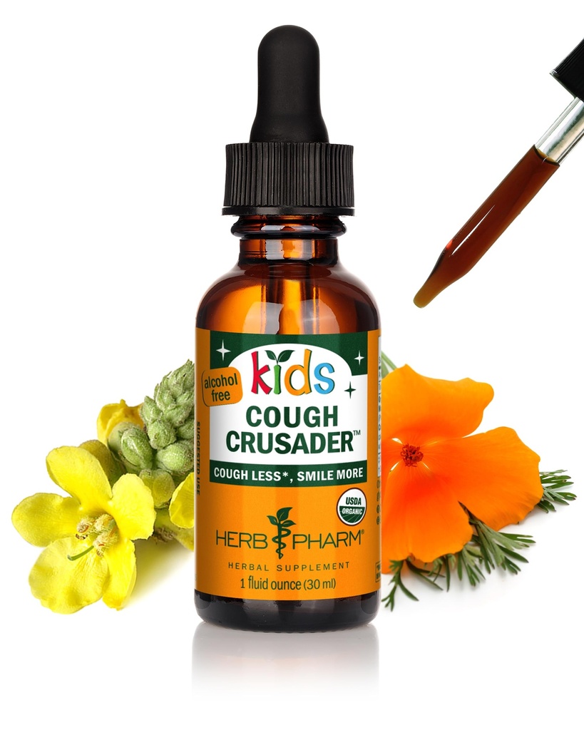 Herb Pharm Kids Cough Crusader - Certified Organic Alcohol-Free Herbal Liquid Formel för barn, Immune & Throat Comfort Support, 1 fl oz