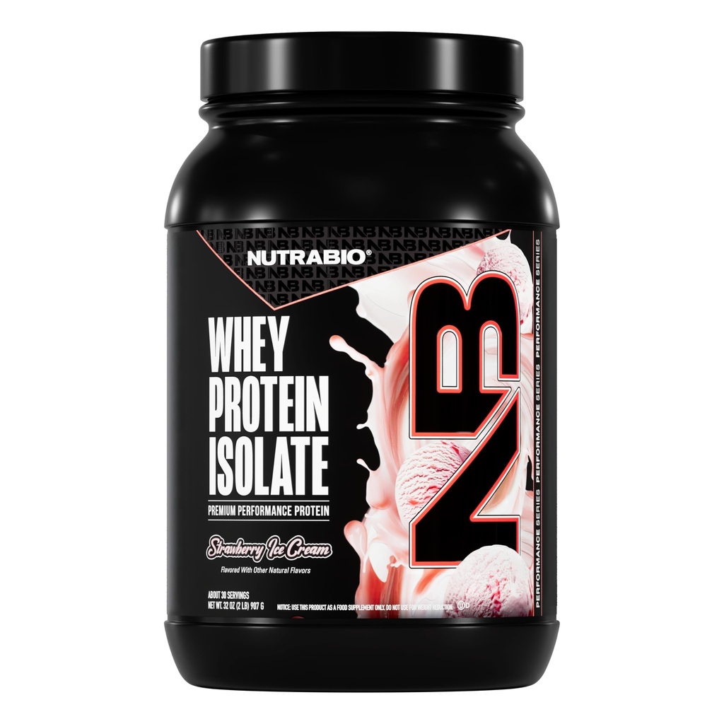 NutraBio 100% Whey Protein Isolate Protein Powder, 25g Protein with Complete Amino Acid Profile, Non-GMO, Soy & Gluten Free, Low Carb, Low Calorie Whey Protein Powder, Strawberry Ice Cream, 2 Lbs