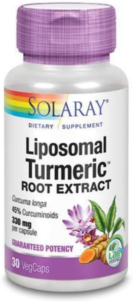 Solaray garanterad styrka Liposomal Turmeric Root Extract Non GMO, Veg Cap (Btl-Plastic) 330mg | 30ct