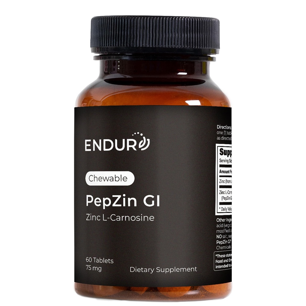 Endur PepZinGI ZINC-CARNOSINE Chewables, Digestive Supplement, Gentle & Effective Formel för Digestive Wellness, Gluten Free, 75mg (60 tabletter)