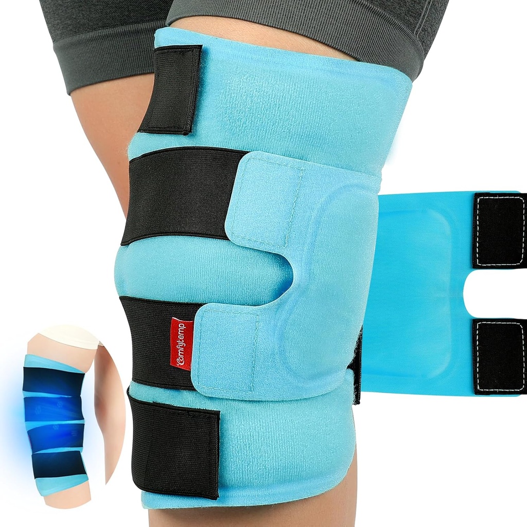 Comfytemp Large Knee Ice Pack Wrap Reusable Gel, Full Coverage Knee Cold Compression Brace for Injuries, Pain Relief, Replacement Recovery, Arthritis, ACL, After Surgery Get Well Gift, 23.6 "x11.8"
