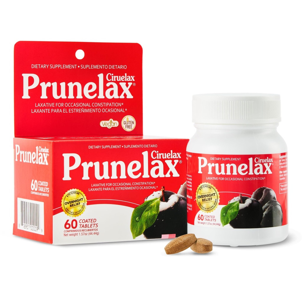 Prunelax Ciruelax Regular Strength Laxative Tablets - Övernattning Befrielse för yrkesmässig förstoppning, Senna Extract, Vegan & Gluten-Free, Fast-Acting Gentle Relief - 60ct