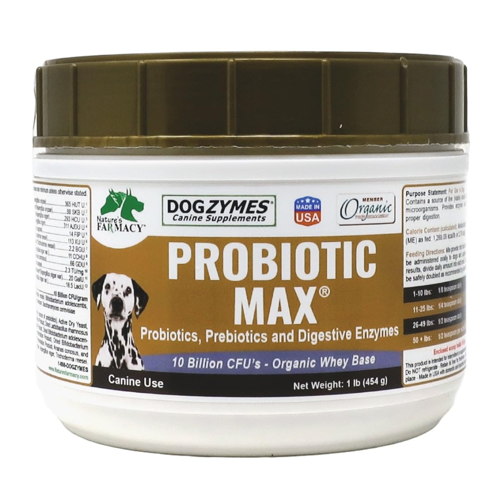 Dogzymes Probiotic Max -10 miljarder CFU: s probiotika, prebiotika, Digestive Enzymes - lindrar diarré, upprörd mage, förstoppning, gas, allergi, immunitet och övergripande hälsa 1 pund