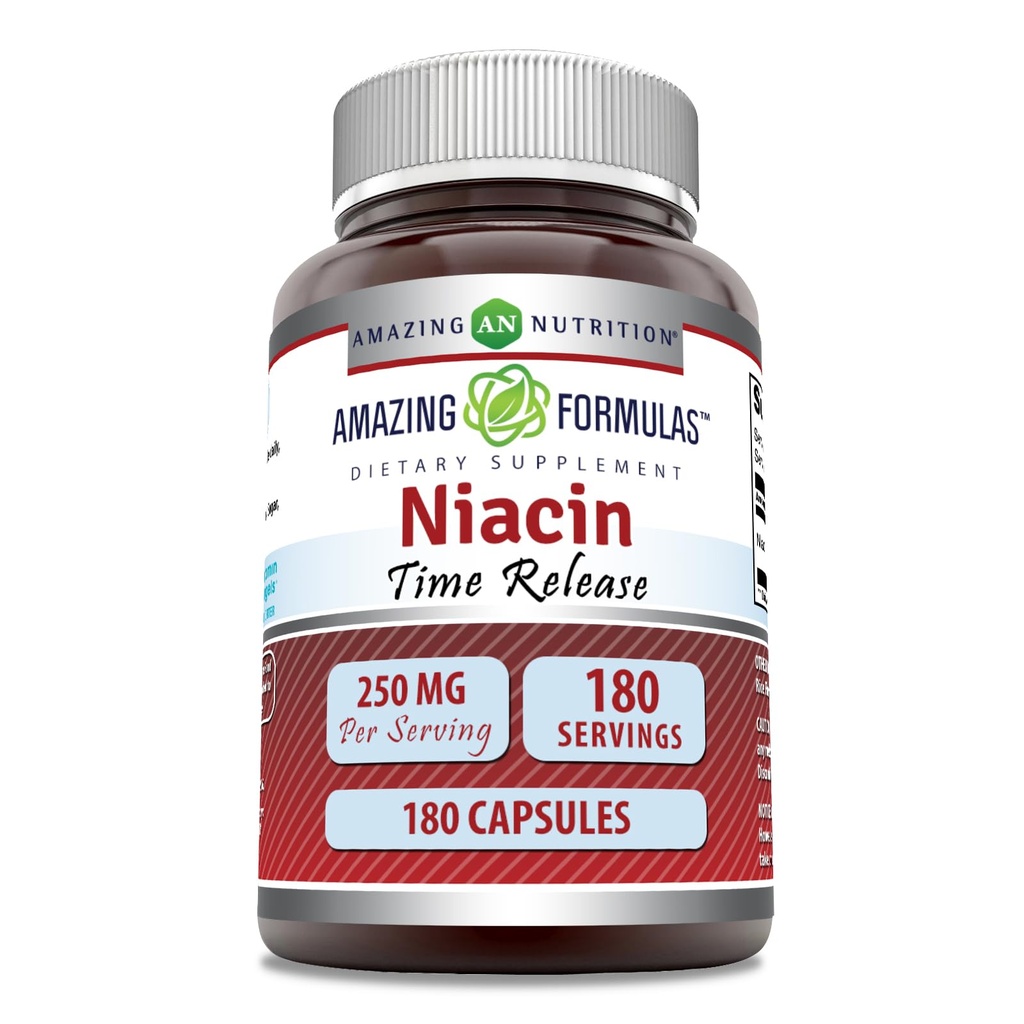 Fantastiska formler Niacin (Vitamin B3) 250 mg 180 kapslar Supplement | Icke-GMO | Gluten Free | Made in USA