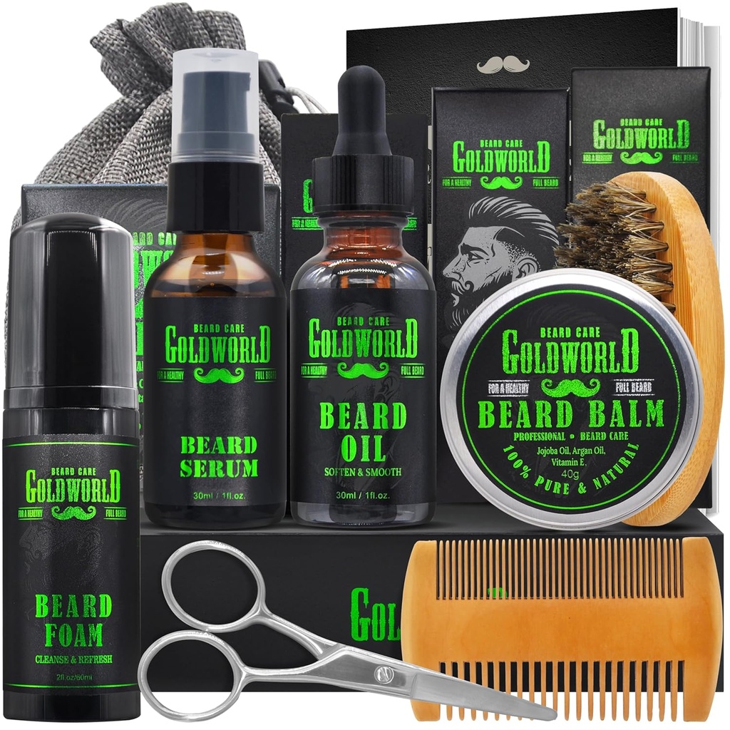 Beard Kit Beard Grooming Kit W/Beard Wash/Shampoo Beard Oil Balm Brush Comb Scissor Bag e-Book Christmas Stocking Stuffers Gåvor Idéer för Män Honom Pappa Pojkvän Man